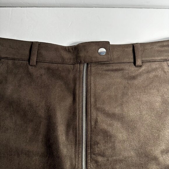 APT 9 Brown Faux Suede Mini Skirt Front Zipper Slash Pockets SZ S Preppy Academi - Picture 12 of 14